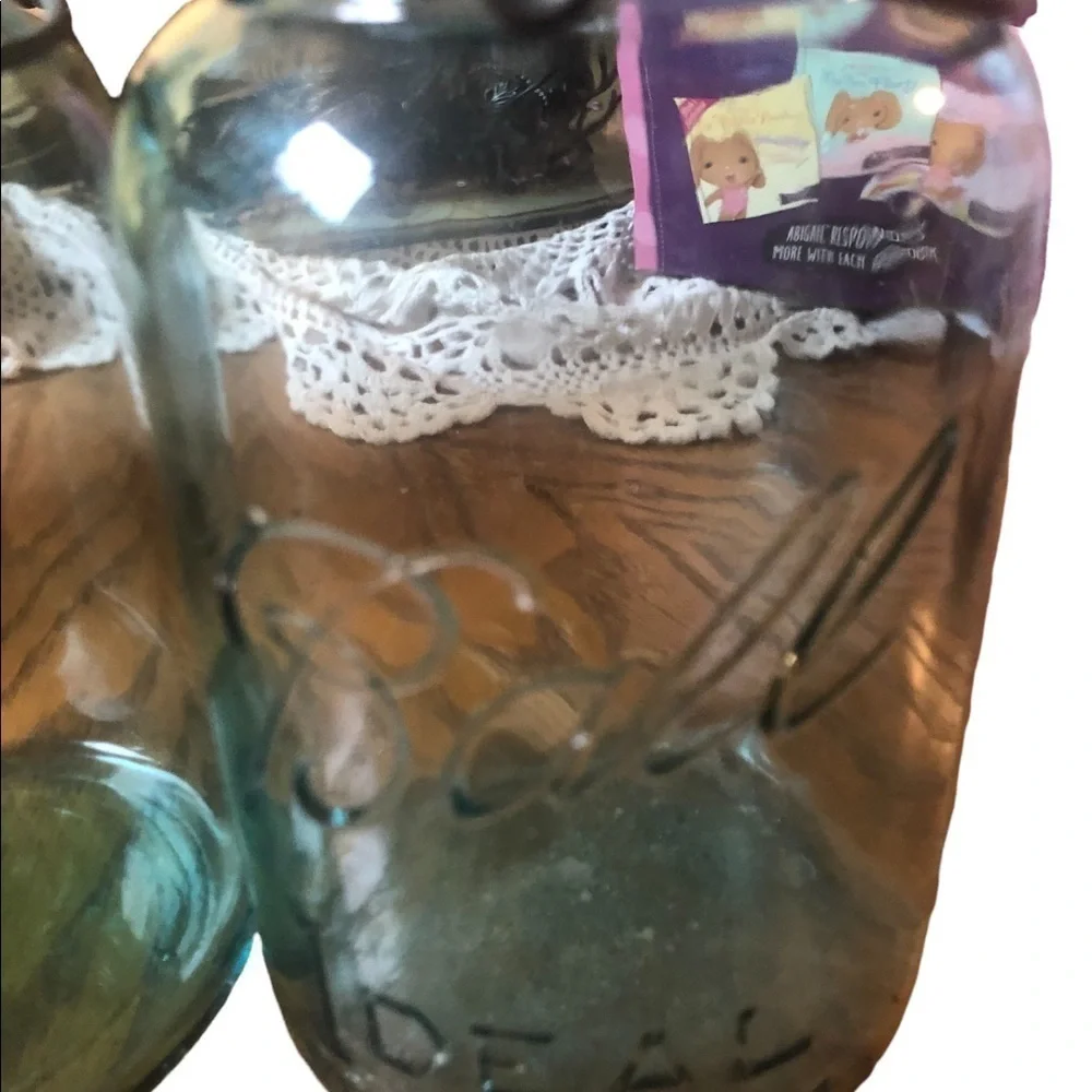 Vintage Ball Ideal Blue Mason Jars Glass Lid Wire Bail Quart Size July 1908